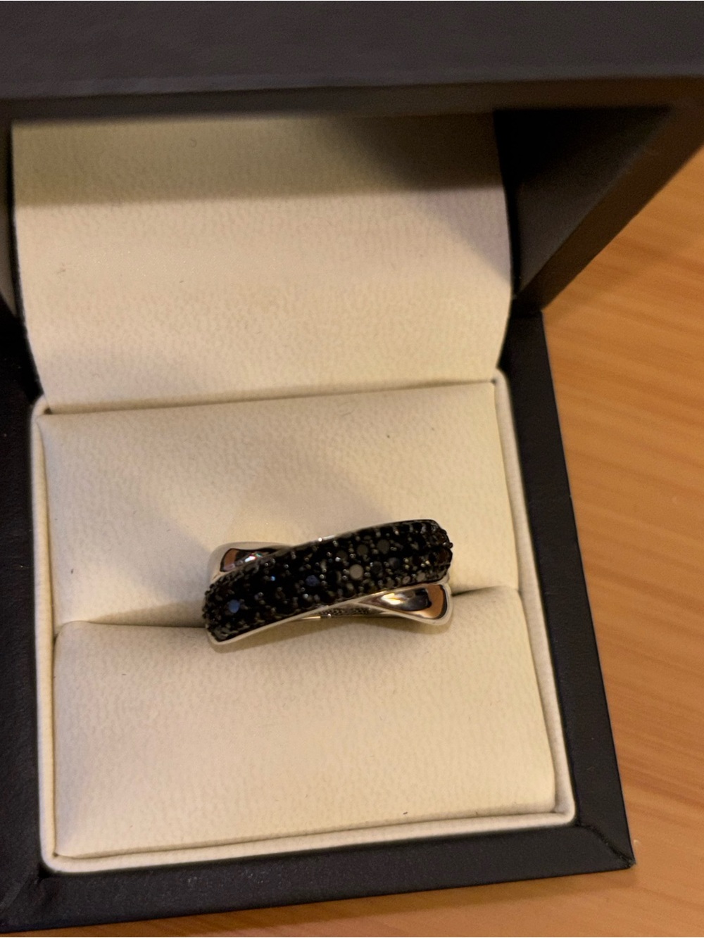 Elegant Black Crystal Crossover Ring - Women's Jewelry box not included